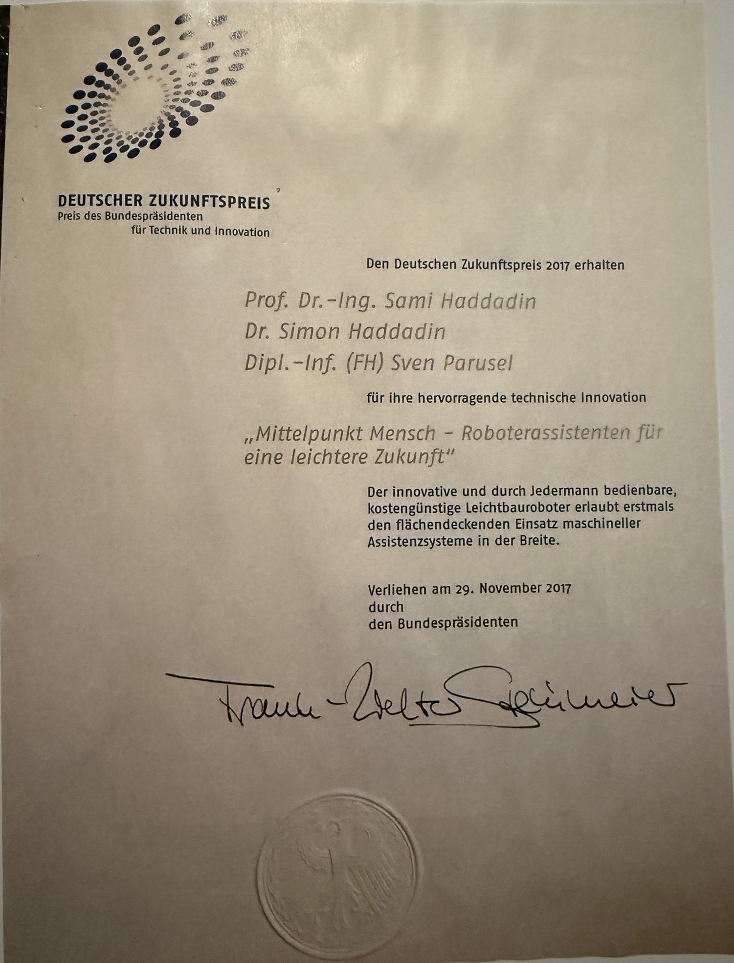 Deutscher Zukunftspreis — Preis des Bundespräsidenten für Technik und Innovation