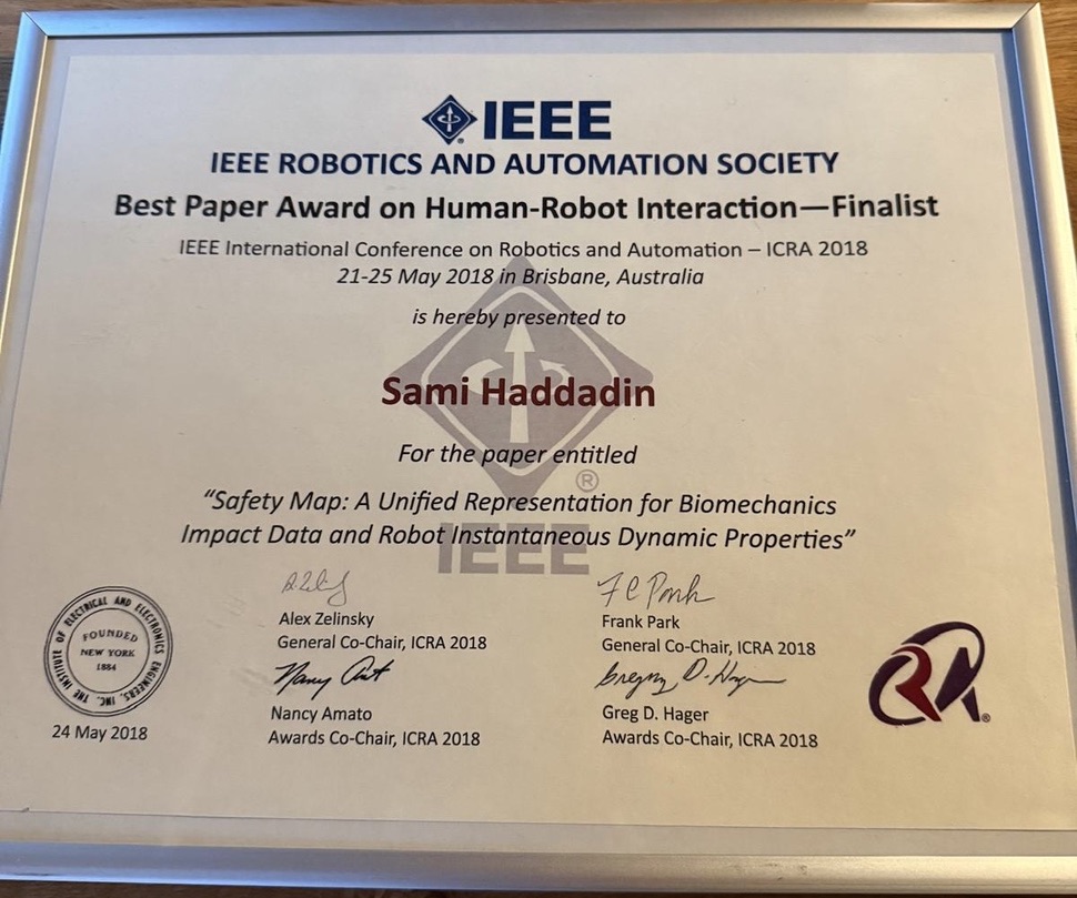 IEEE ICRA Best Paper Award on Human-Robot Interaction — Finalist