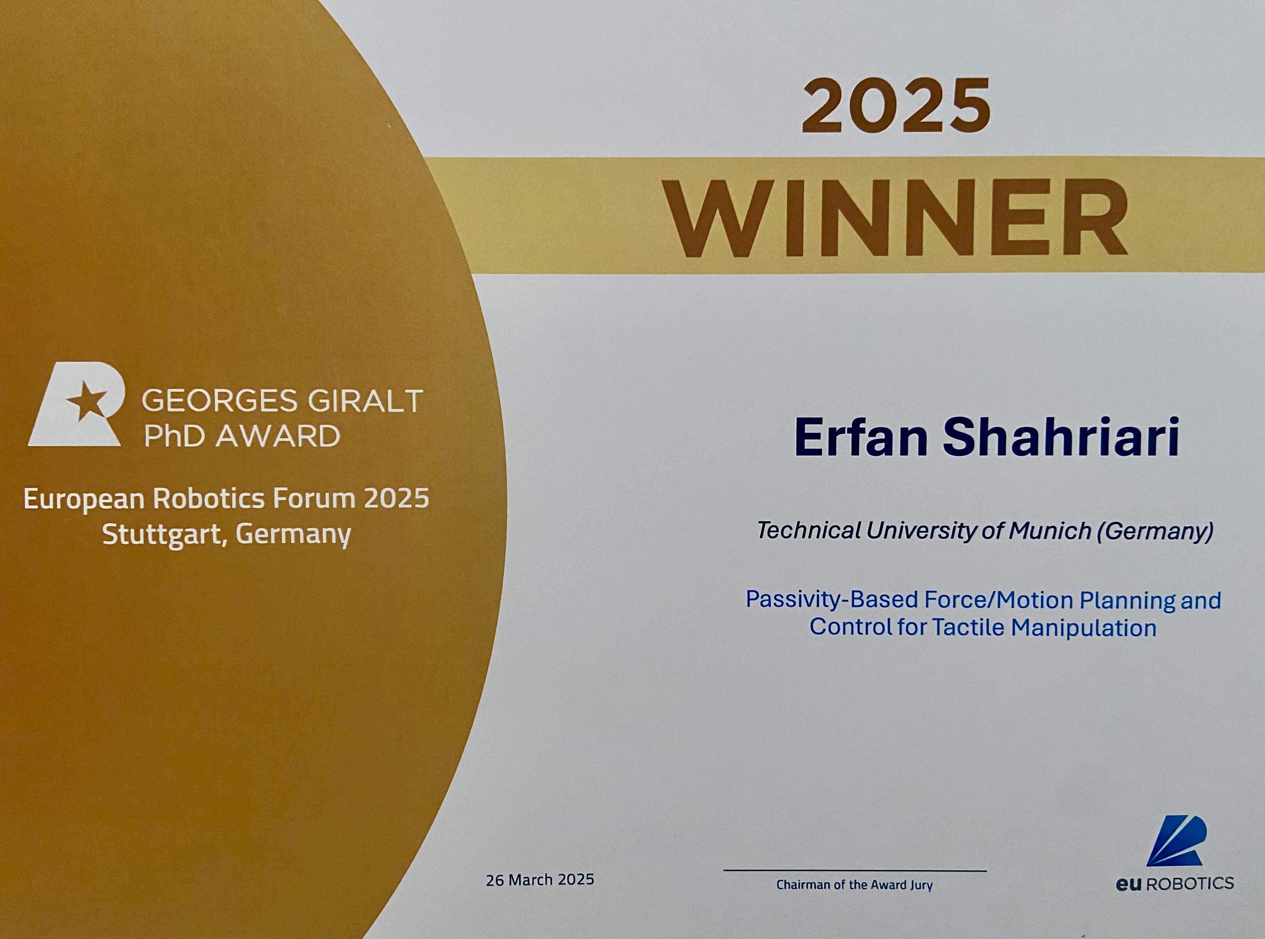 Georges Giralt PhD Award — Winner: Erfan Shahriari